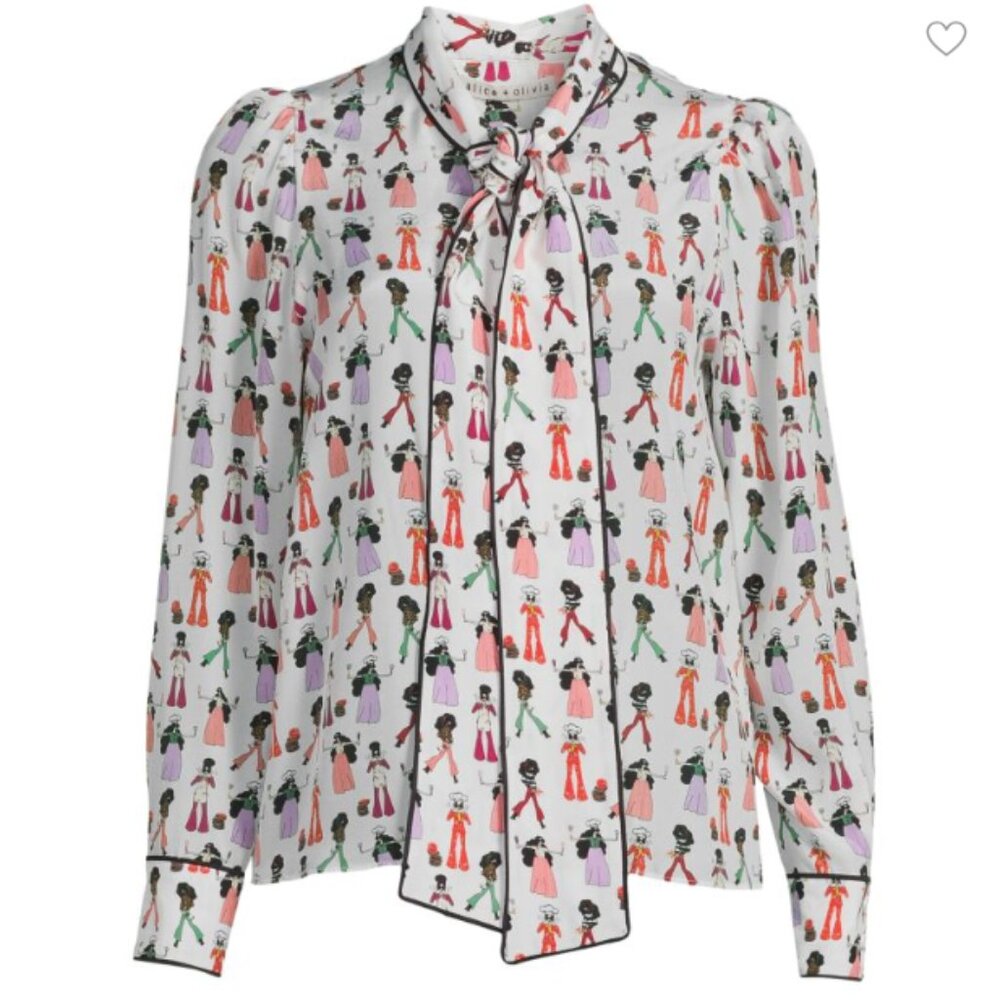 Alice + Olivia | Jeannie Print Tie Neck Shirt